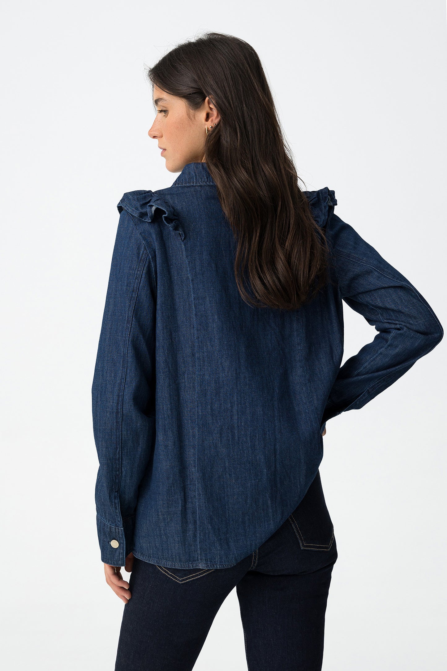 Denim Shirt with Ruffles