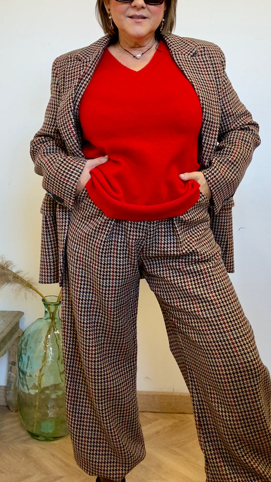 Cheviot High Waist Trousers with Pleats and Black Belt BDP