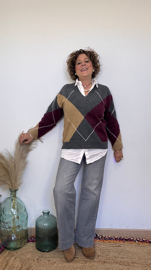 Diamond Knit Sweater V-Neck Salem TIFFOSI