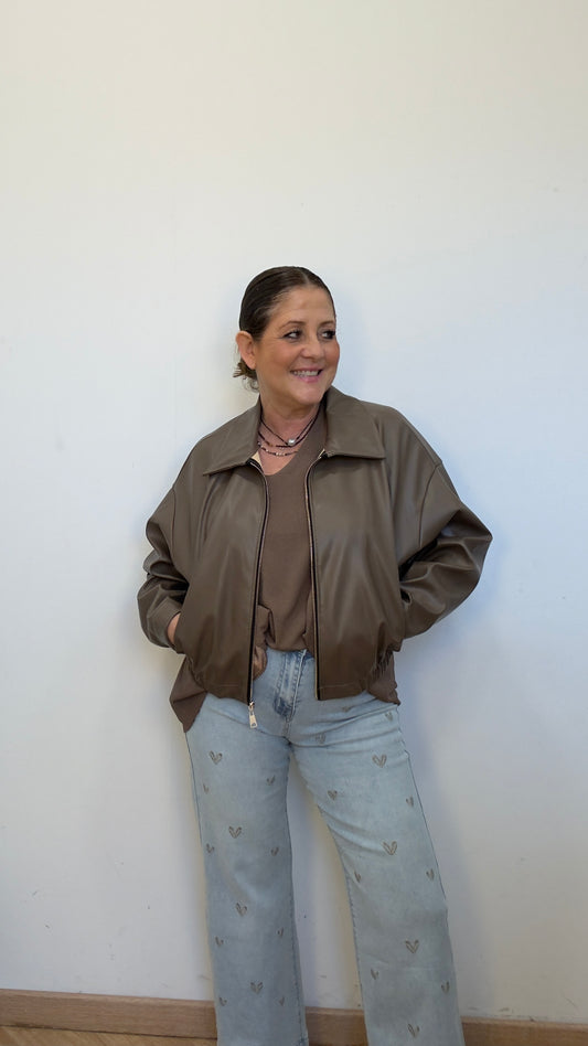 Chaqueta Eco piel taupe Dan