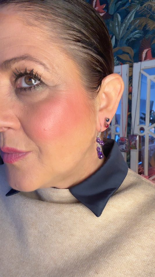 Pendientes de Plata Racimo Amatista - Diseño Cascada Exclusivo