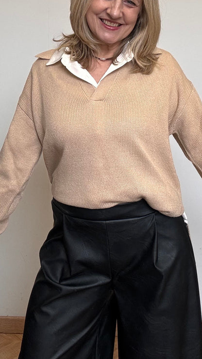 Xara Black Faux Leather Trousers - Elegant Pleats, One Size