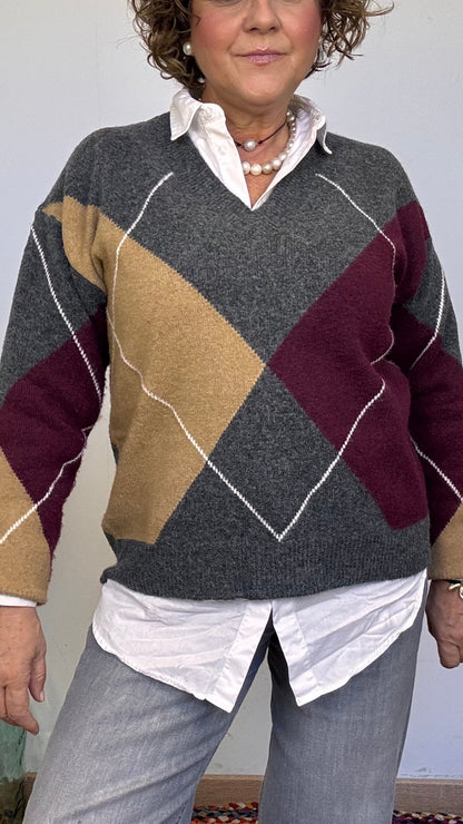 Diamond Knit Sweater V-Neck Salem TIFFOSI