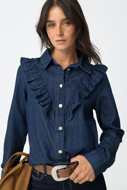 Denim Shirt with Ruffles