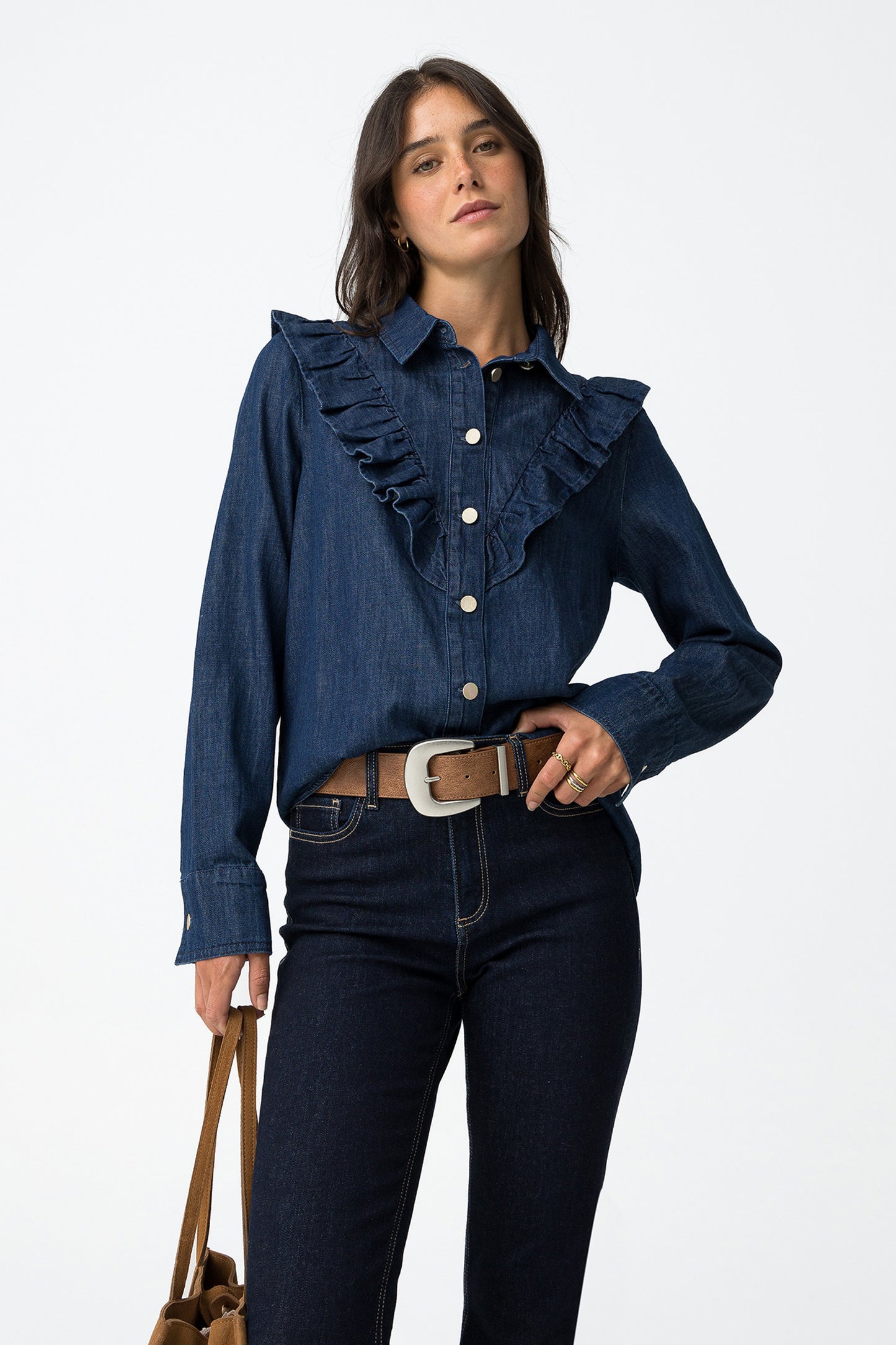 Denim Shirt with Ruffles