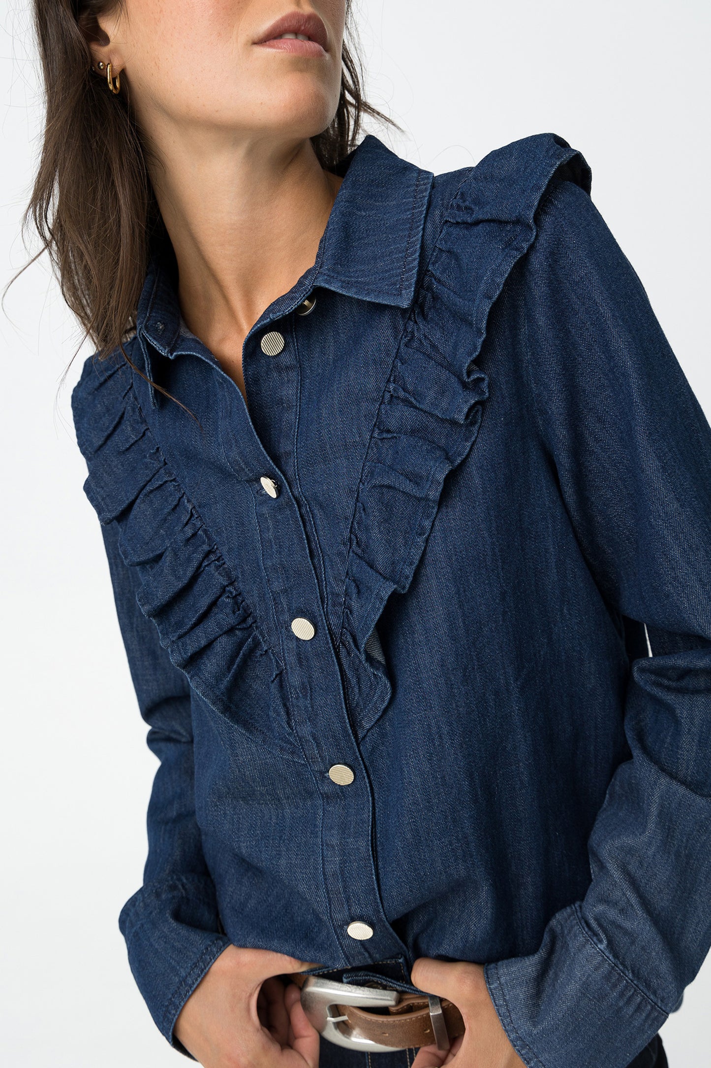 Denim Shirt with Ruffles