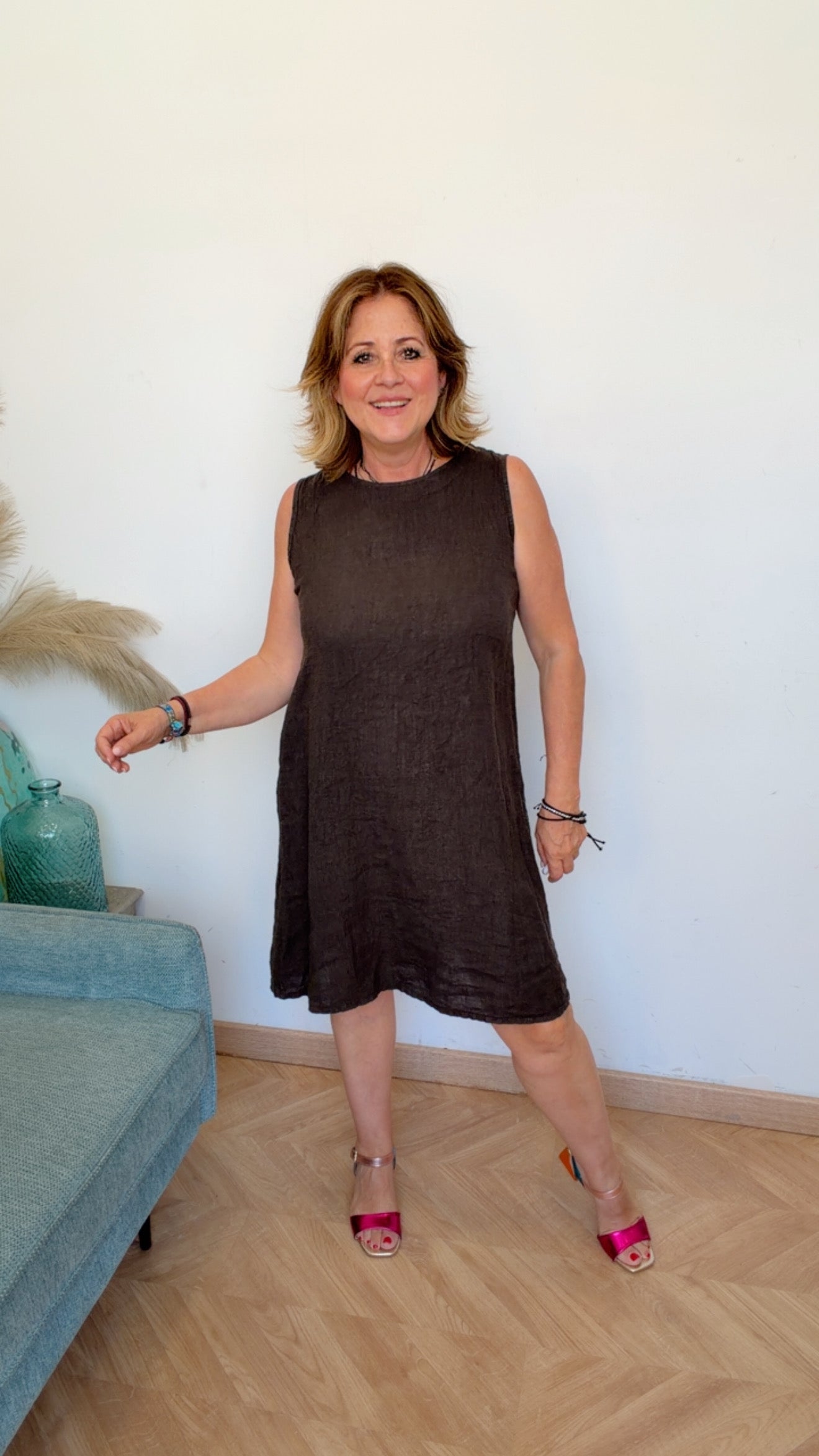 Vestido Midi Lino 100% Taupe