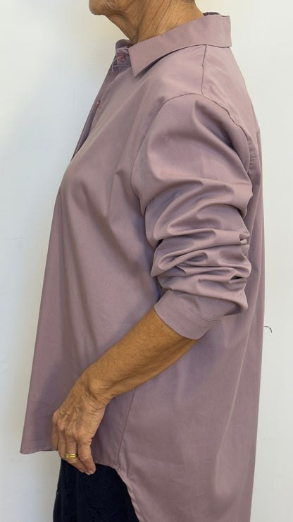 Plasencia Mauve Elastic Shirt with Hidden Buttons, Long Front, BDP, One Size