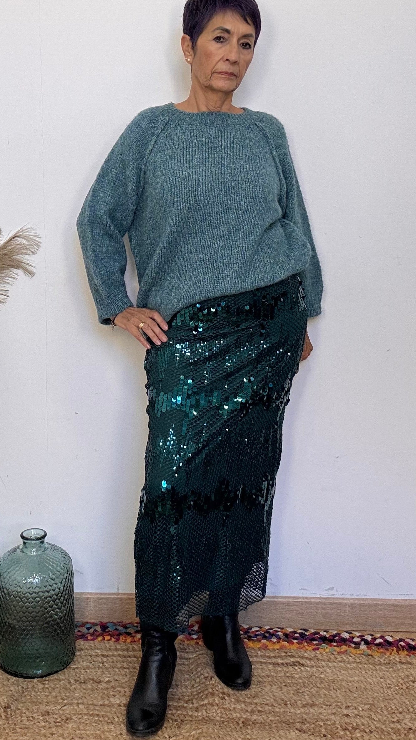 Glitter Green Skirt with Sparkling Sequins and Elastic Waistband TIFFOSI Sizes ML