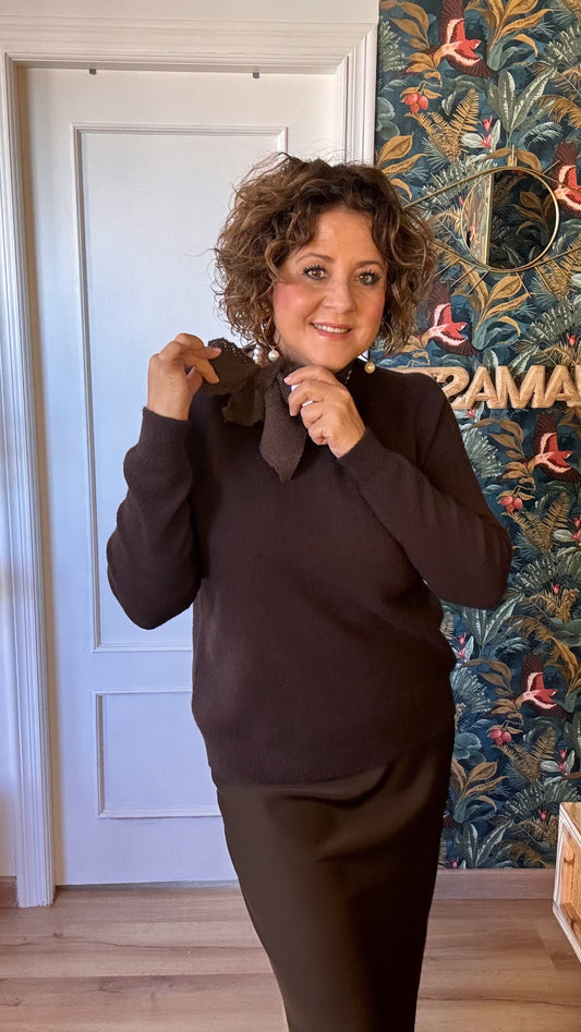 Chocolate Crew Neck Knit Sweater - One Size Fits All Women