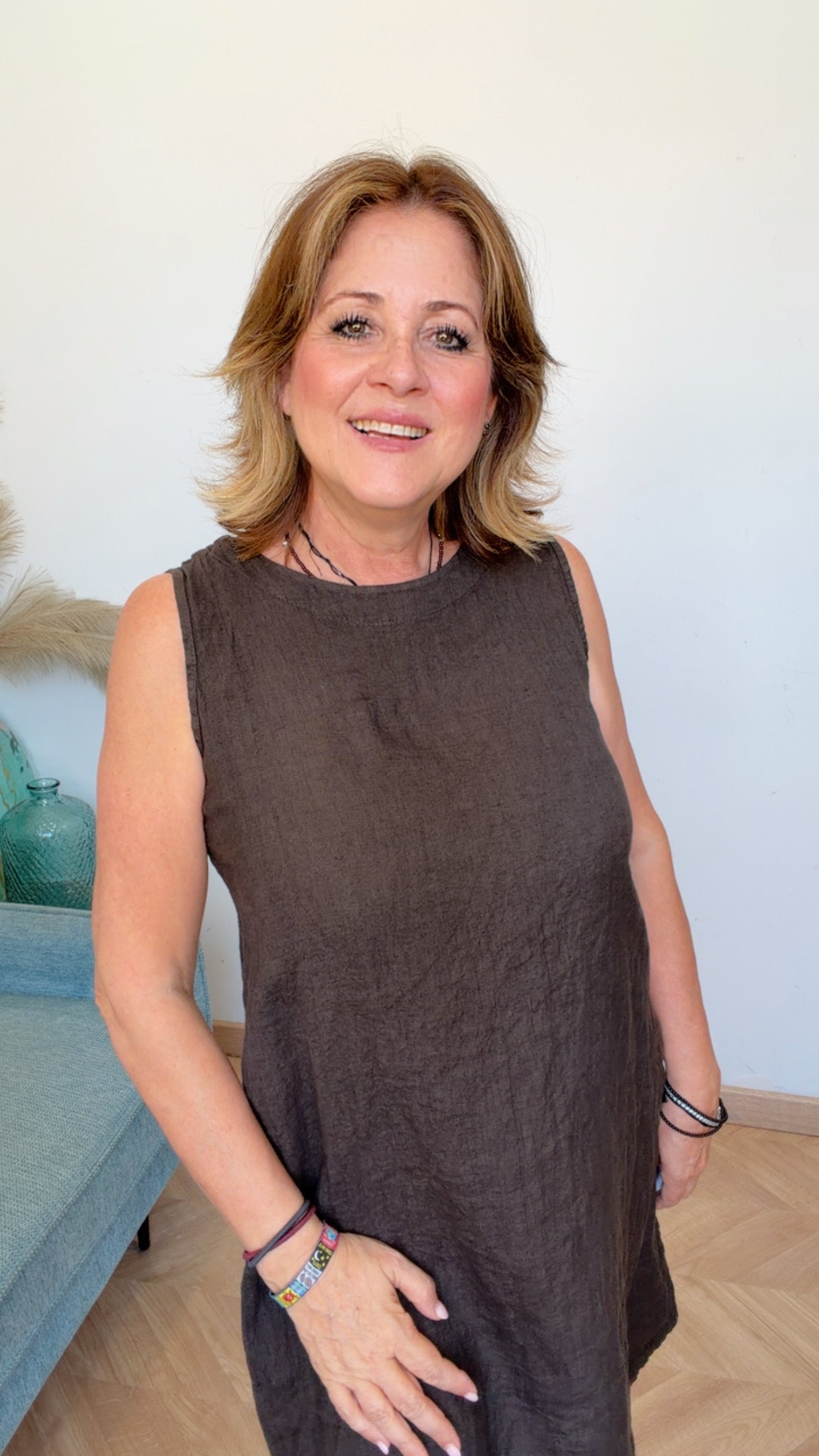 Vestido Midi Lino 100% Taupe