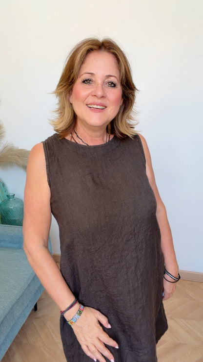 Vestido Midi Lino 100% Taupe
