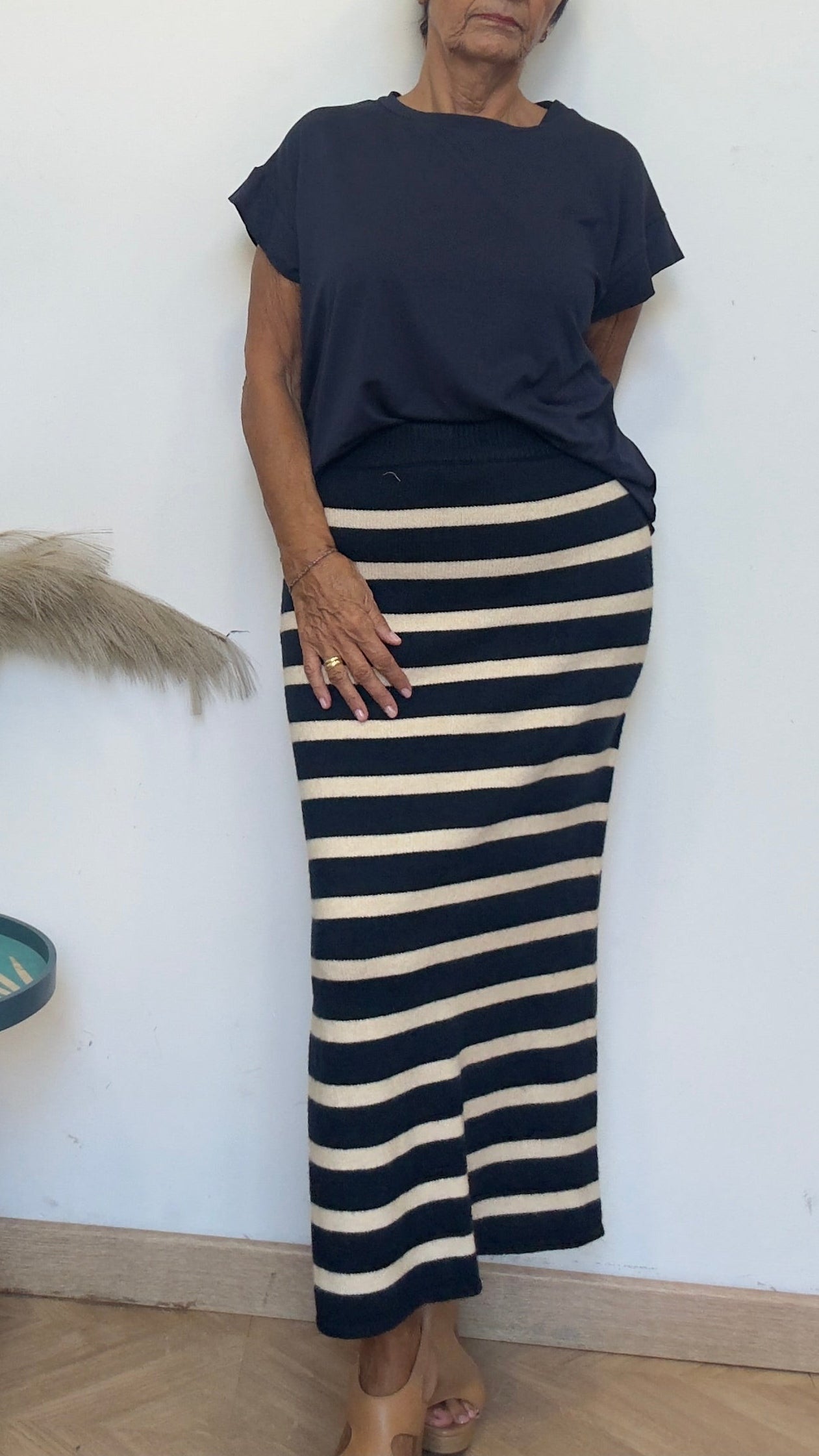 Falcon Navy Striped Knit Skirt
