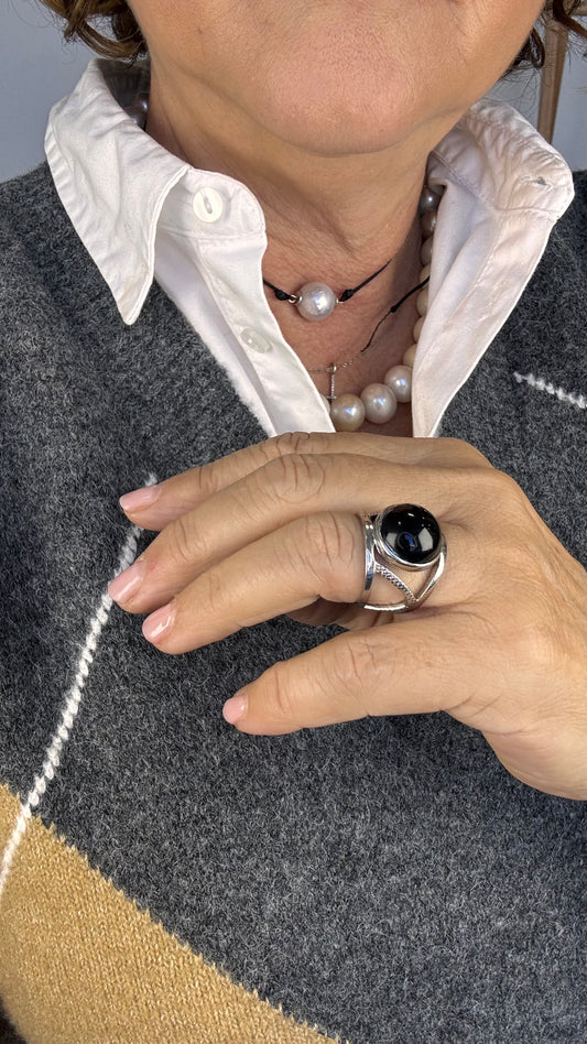 Silver and Onyx Ring