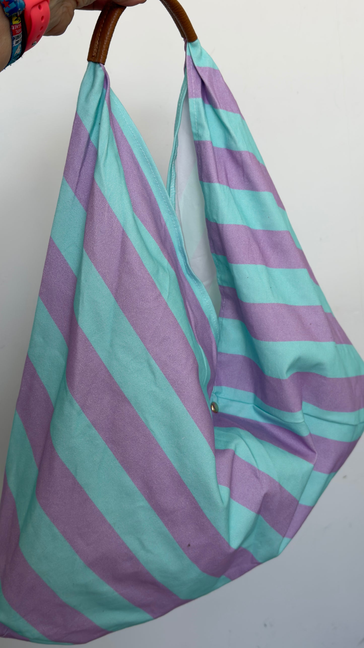 Bolso Grande Rayas Azul y Malva