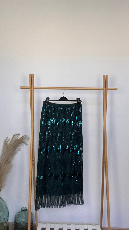 Glitter Green Skirt with Sparkling Sequins and Elastic Waistband TIFFOSI Sizes ML