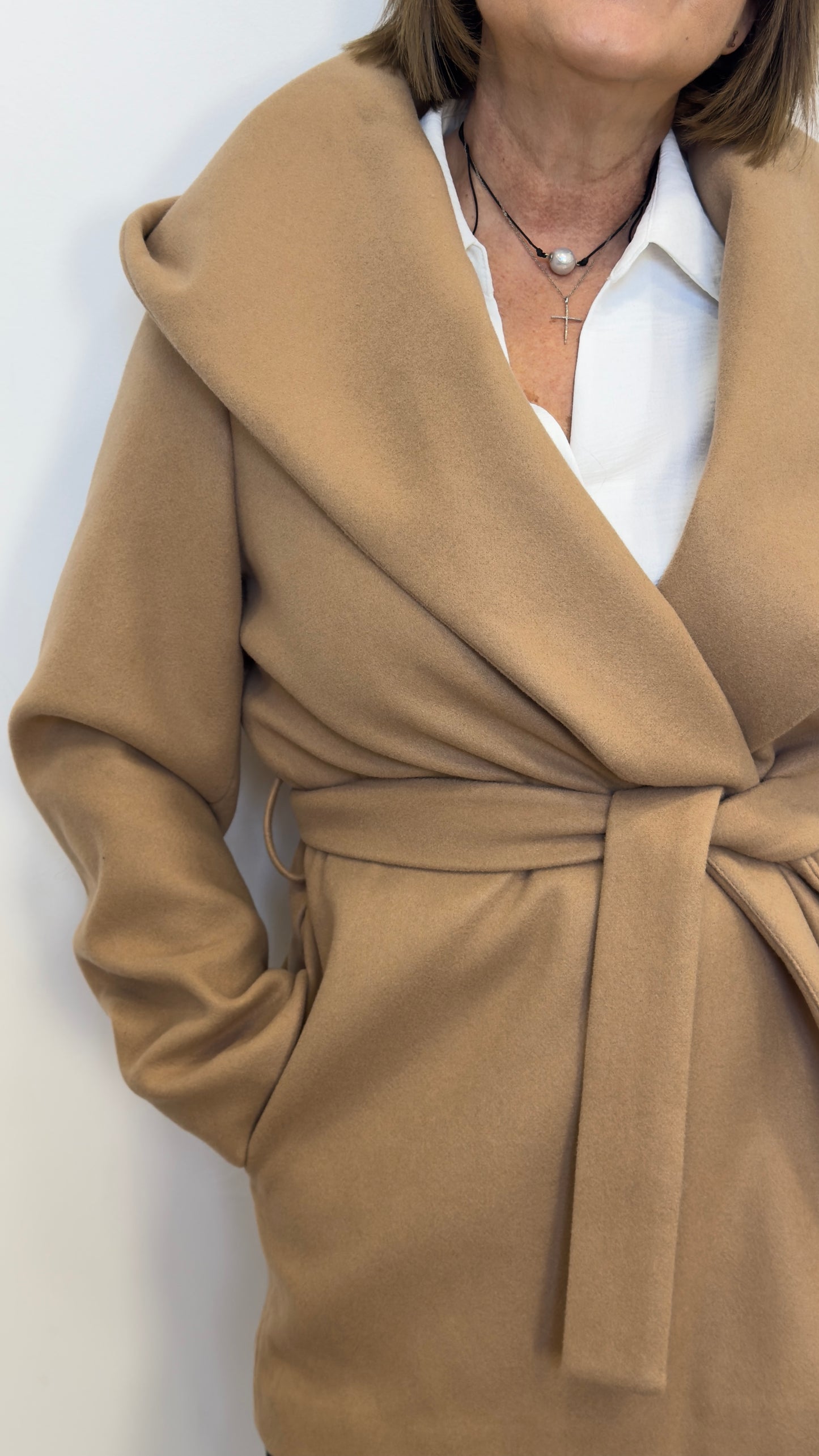 California Camel Cloth Jacket with Tied Waist Hood TIFFOSI