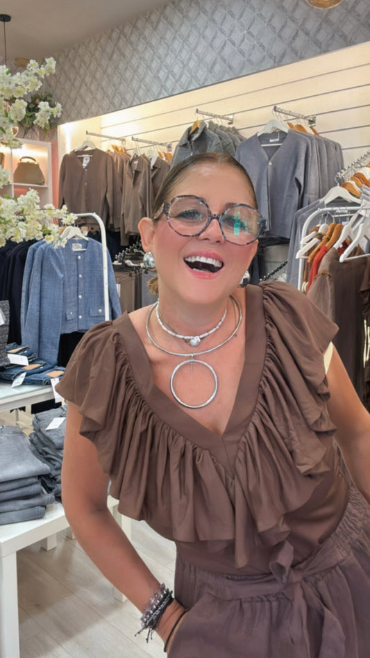 Women's Chocolate V-Neck Ruffled Bodysuit - Elastic Lycra