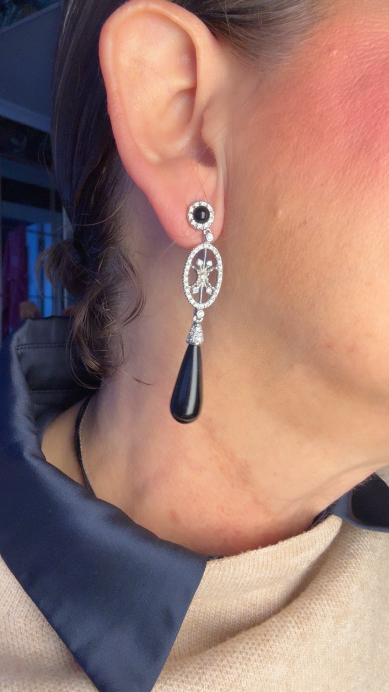 Pendientes Largos de Plata y Ónix - Exclusivos Hechos a Mano