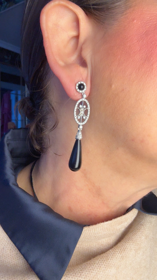 Pendientes Largos de Plata y Ónix - Exclusivos Hechos a Mano
