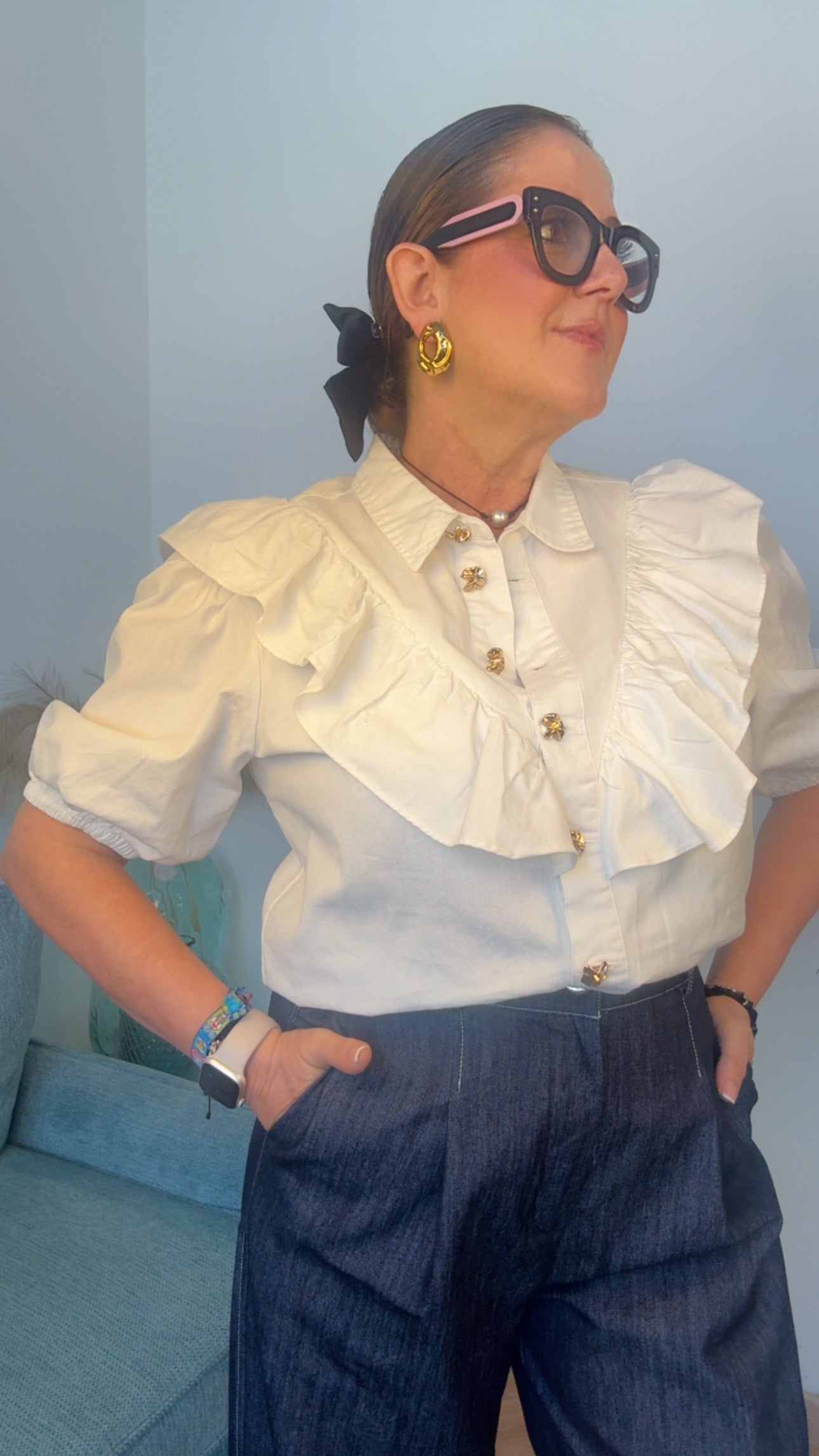 Camisa Vaquera Blanca Volantes