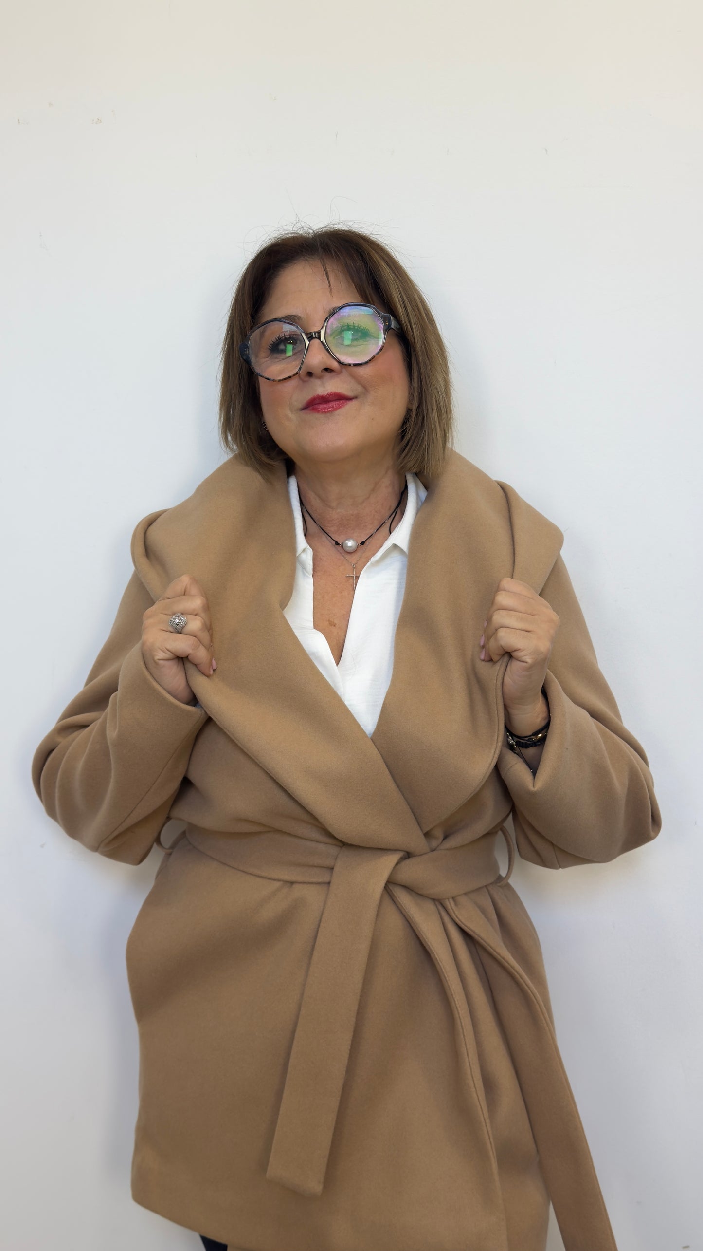 California Camel Cloth Jacket with Tied Waist Hood TIFFOSI