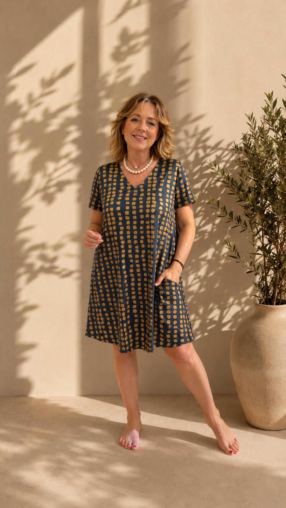 Vestido Midi Estampado Azul Y Amarillo