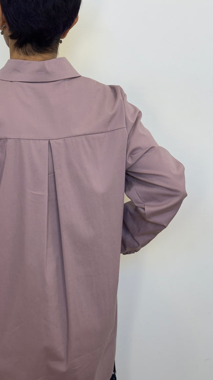Plasencia Mauve Elastic Shirt with Hidden Buttons, Long Front, BDP, One Size