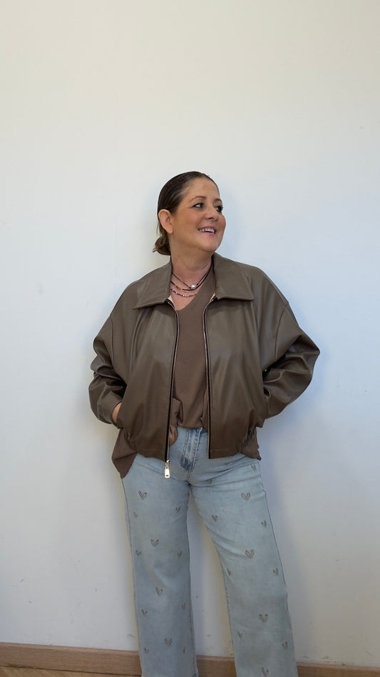 Chaqueta Eco piel taupe Dan