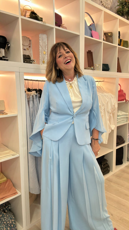 Light Blue Jacket with Ruffled Sleeves - Fitted Blazer for Women by Tiffosi