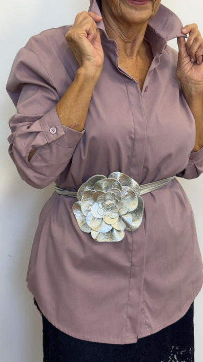 Plasencia Mauve Elastic Shirt with Hidden Buttons, Long Front, BDP, One Size